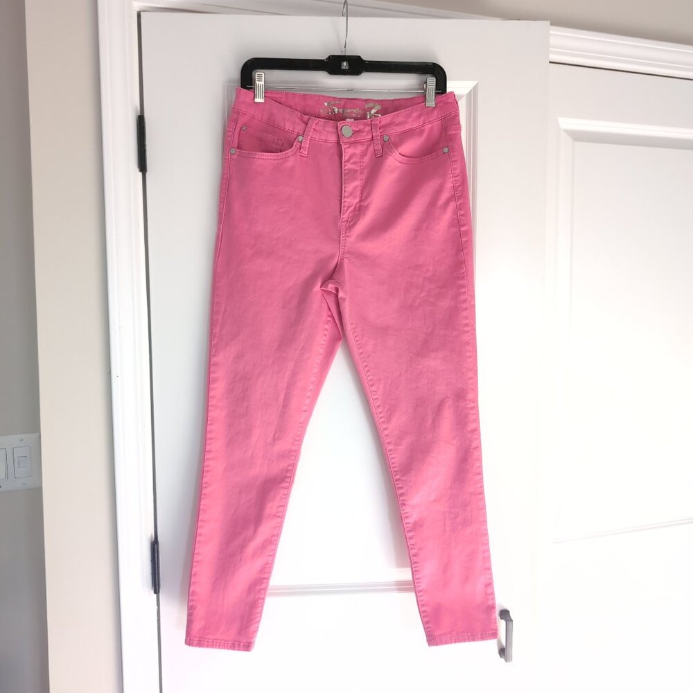 Seven7 Women's Size 10 High Rise Hollywood Skinny Jeans Neon Pink Ankle